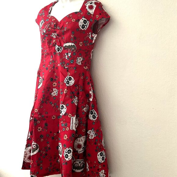 SUGAR SKULL RETRO ROCKABILLY FLORAL HALLOWEEN FESTIVAL COSPLAY PARTY SWING DRESS - Picture 5 of 13